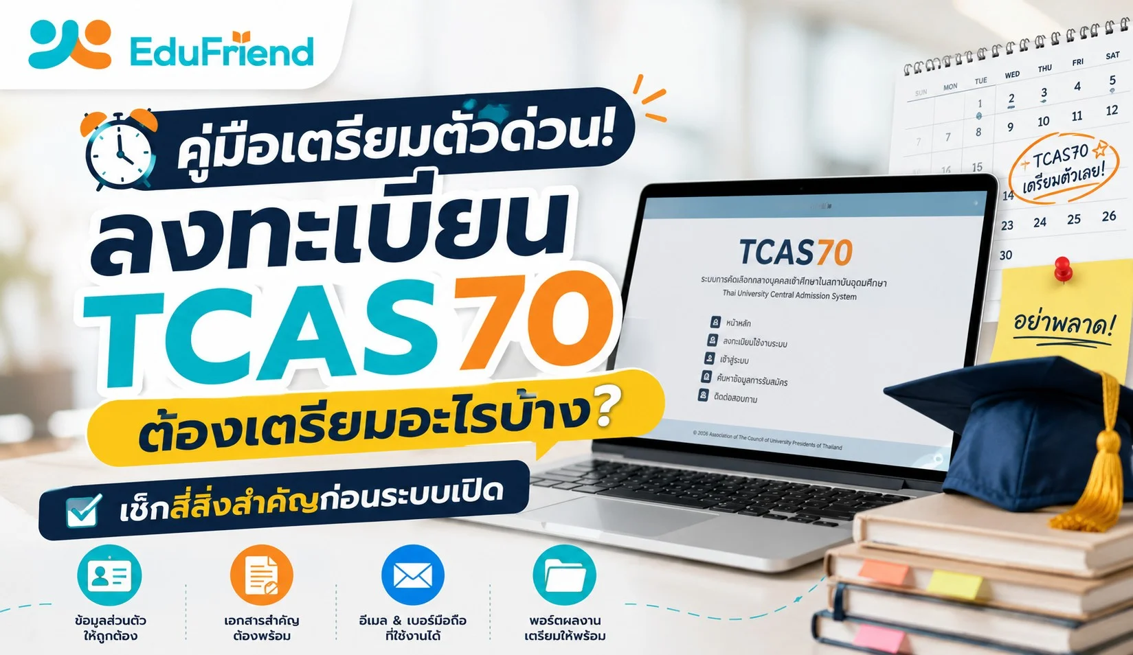 คู่มือเตรียมตัวด่วน! ลงทะเบียน TCAS70 ต้องเตรียมอะไรบ้าง? เช็ก 4 สิ่งสำคัญก่อนระบบเปิด